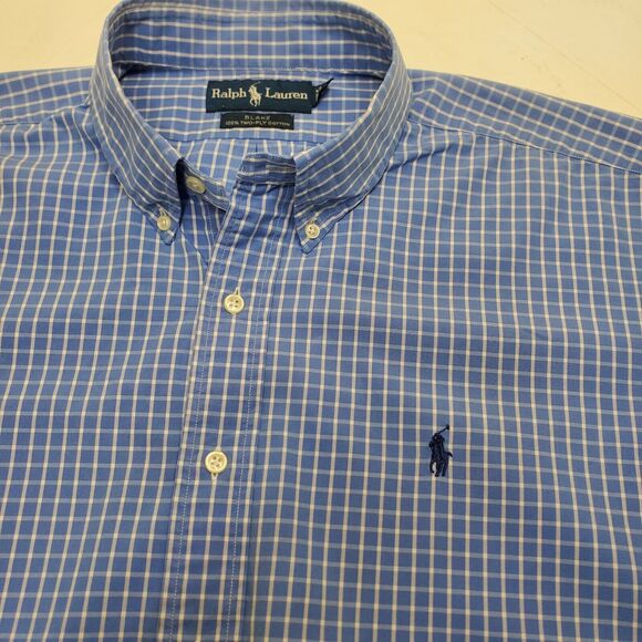 Ralph Lauren Shirt Men's Checkered Blue Size XL Long Sleeve Button Down Blake - Picture 3 of 12